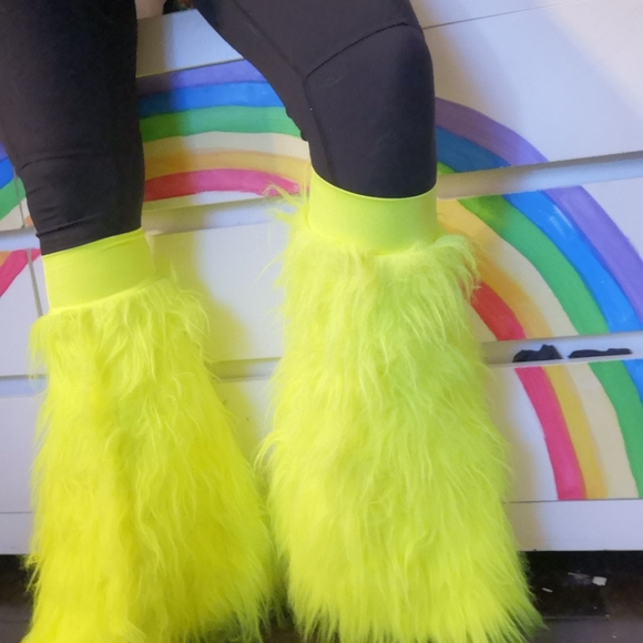 Neon Fluffy Boot Covers Rave Raver Legwarmers - Picture 4 of 8